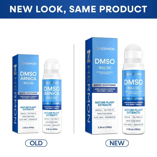 Vista 2 de Hermon DMSO Arnica Roll-On: 99.9% de grado farmacéutico puro con magnesio, aloe vera y vitamina E 3.4 fl oz