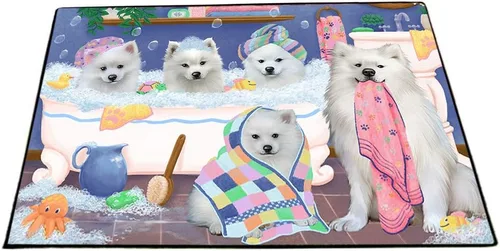 Vista 8 de Doggie of the Day American Eskimo Dogs Floor Mat - 4th of July Independence Day - Best Dog Doormat - Protector Decor - Unique Portrait Art - Premium