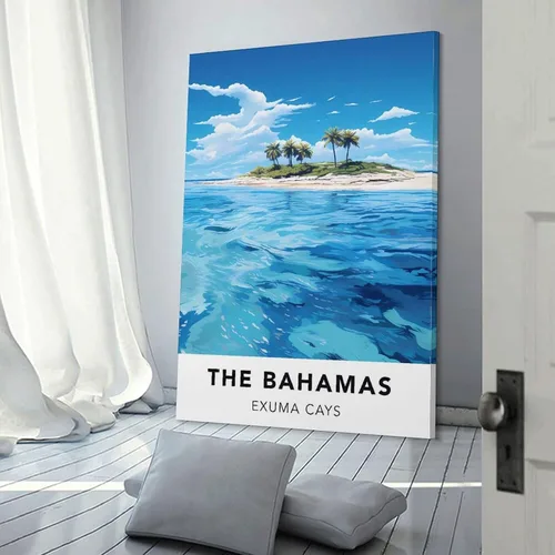Vista 3 de Póster de viaje vintage de The Bahamas Exuma Cays de 08 x 12 pulgadas (7.9 x 11.8 in), póster de arte de pared y lienzo de arte de pared para sala