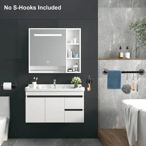 Vista 6 de Livabber Juego de 5 toallas de baño de tubería industrial, accesorios de baño que incluyen barra de toalla de 18 pulgadas, soporte de papel
