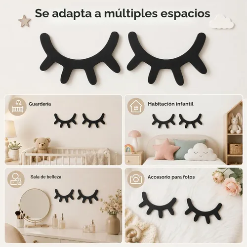 Vista 5 de VOSAREA Decoración de pared de ojos dormilones: calcomanía de pared de pestañas de madera, decoración de guardería, calcomanías 3D de ojos