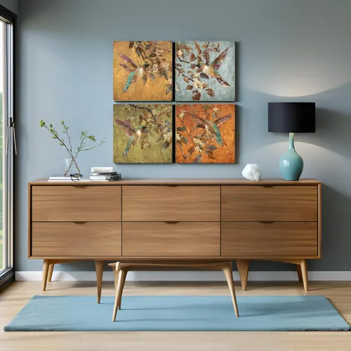 Vista 2 de sechars Lienzo decorativo para pared, diseño de colibríes, flores, pájaros, pinturas, decoración de colibrí, para decoración de dormitorio y cocina