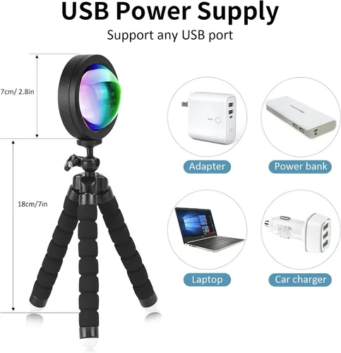 Vista 7 de Balkwan Lámpara de Proyección de Puesta de Sol con Rotación LED Romántica Moderna Soporte de Pie Luz Nocturna con USB para Sala de Estar Dormitorio
