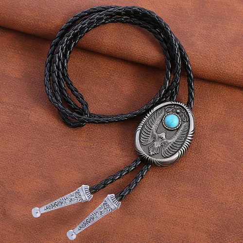 Vista 253 de Jeilwiy Corbata de bolo para hombre, corbata de vaquero occidental, collar de corbata de bolo dorado, corbata de cuero, corbata de Halloween