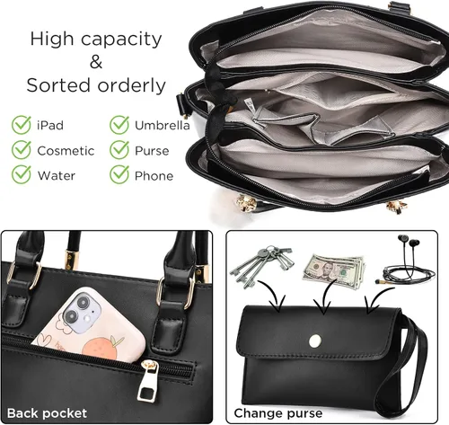 Vista 4 de Bolso de mano grande para mujer, bolso cruzado para mujer, costura de color, asa superior, bolso Hobo, 2 piezas