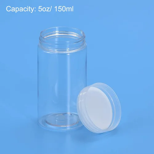 Vista 4 de uxcell Tarros redondos de plástico con tapa superior transparente de rosca, 5 onzas/5.1 fl oz, recipientes vacíos transparentes de boca ancha