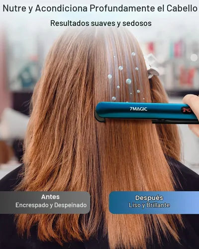 Vista 8 de 7MAGIC Plancha de Pelo Alisadora, Plancha Plana de Cerámica con LCD, Plancha de Pelo Profesional 2 en 1 para Cabello Grueso, Herramienta