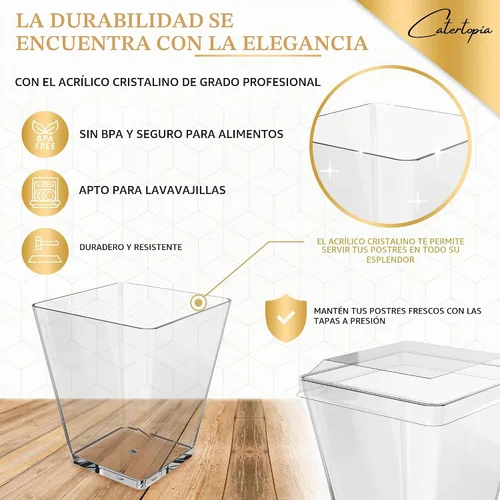 Vista 4 de Mini Copas de Postre con Cucharas (PAQUETE DE 50) (Cucharas Transparentes) (Sin Tapas) – Copas de Plástico de 5 oz para Aperitivos para Parfait