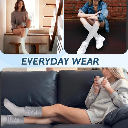 Vista 6 de Buauty Calcetines holgados para mujer, suaves, extra largos, hasta la rodilla, para otoño e invierno, de punto, holgados, hasta el muslo, calcetines