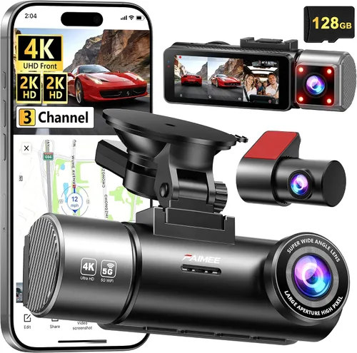 Vista 8 de Cámara de tablero frontal y trasera, cámara de tablero de grabación 4K+2K para automóviles, visión nocturna con WDR, gran angular de 170°, WiFi dual