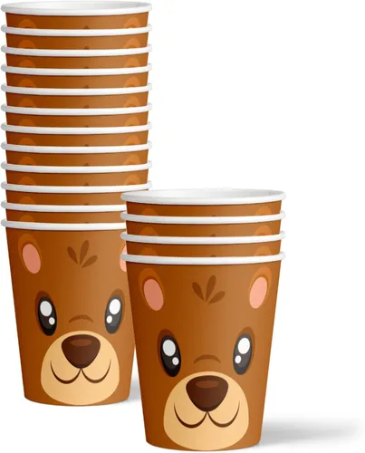 Vista 3 de Juego de suministros para fiesta de cumpleaños de Oso, juego de platos, servilletas, vasos, kit de vajilla para 16
