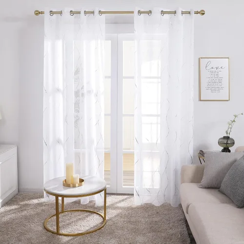 Vista 3 de Deconovo - Cortinas transparentes con filtro de luz de 84 pulgadas de largo Plata