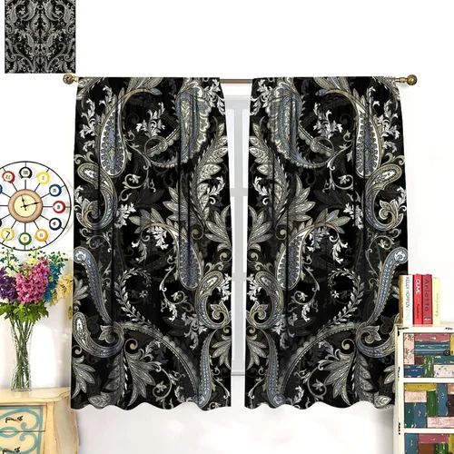 Vista 144 de Cortinas opacas con estampado de flores de cachemira, estampado de cachemira sobre fondo blanco, para decoración del hogar, cocina, restaurante