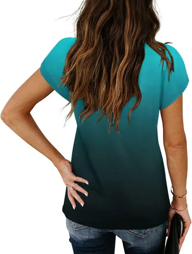 Vista 3 de Camisetas de manga corta con pétalos para mujer, cuello en V, con encaje, ajuste holgado