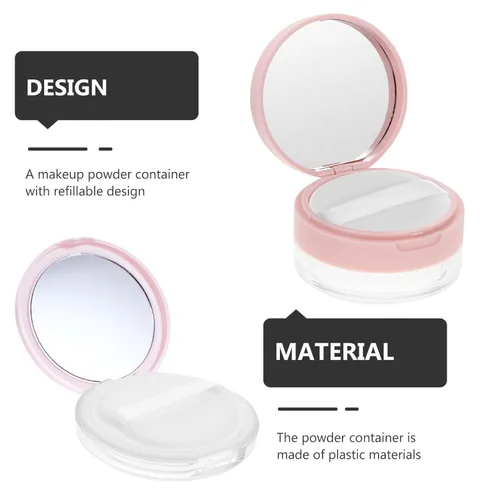 Vista 4 de Beaupretty Estuche compacto de 2 piezas con soplo reutilizable contenedor de polvo suelto con espejo de plástico DIY estuche de polvo de maquillaje