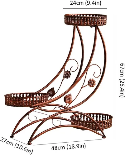Vista 2 de Soporte de flores de hierro forjado interior,Soporte para macetas de pie en el piso,Soporte para plantas escalonadas para sala de estar, balcón rojo