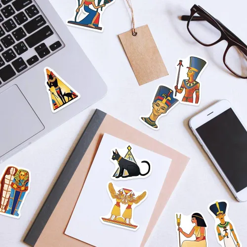 Vista 2 de Paquete de 50 calcomanías del Antiguo Egipto, vinilo impermeable, mitología egipcia, arte faraónico, esfinge, pirámides para laptop, álbumes