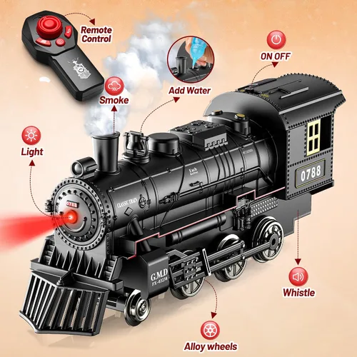 Vista 5 de Hot Bee Juego de Tren, Juguetes de Tren con Control Remoto y Pista de Lujo y Vagoneta Iluminada, Tren de Navidad de Metal para Árbol de Navidad