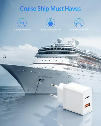 Vista 9 de adaptador europeo del enchufe del viaje 45W, cargador rápido del USB C del convertidor de corriente de 2 puertos Accessories for Europe trips, For