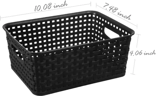 Vista 2 de Cestas de almacenamiento tejidas de plástico negro, paquete de 6 cestas de tejido organizador para cocina, oficina, baño