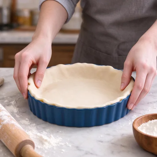 Vista 6 de Wisenvoy Sartén para tartas de cerámica para quiche, bandeja para tartas de 9 pulgadas de profundidad, sartén para quiche Azul