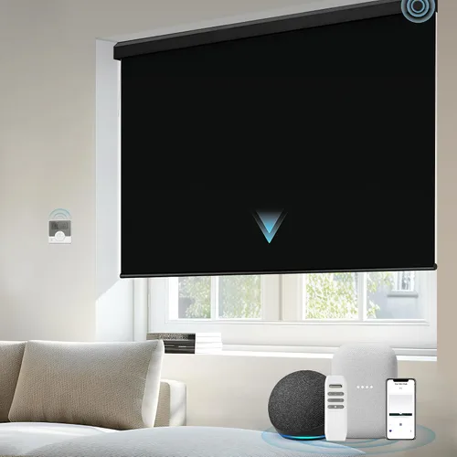 Vista 16 de Motorized Light Filtering Shades Compatible with Alexa Google Smart Blinds Automatic Window Shade Remote Control 70% Blackout Sunny Black