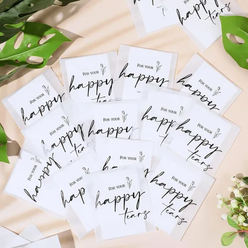 Vista 5 de Eaasty Paquete de 30 pañuelos Happy Tears para boda, 3 capas, pañuelos de boda para invitados, tamaño de viaje, papel facial a granel, bolsas
