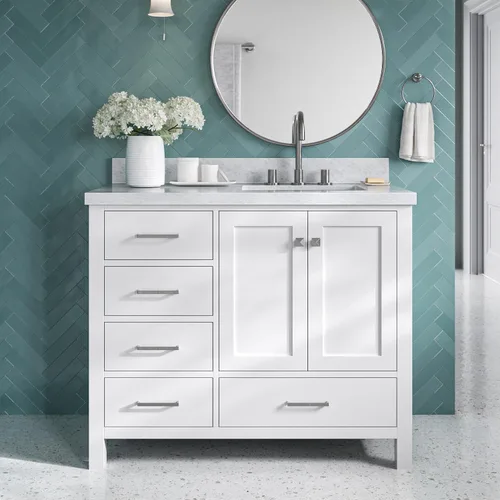 Vista 23 de DKB Bradford - Mueble de baño individual negro de 42 pulgadas con fregadero rectangular, encimera de mármol italiano de carrara con borde de 1.5