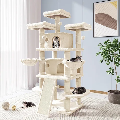 Vista 13 de Allewie Árbol de gato de 68 pulgadas/casa y torres para felinos grandes/poste rascador/árbol de escalada grande de varios niveles