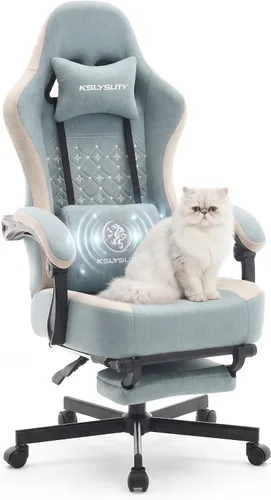Vista 9 de Silla de escritorio para juegos para computadora, silla de oficina ergonómica de respaldo alto con reposapiés y soporte lumbar, sillas giratorias