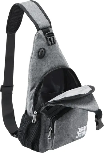 Vista 4 de d'yallee Bolso bandolera de 15.4 pulgadas para hombre, bandolera de nailon para viajes, gimnasio, deporte, senderismo con puerto de carga USB