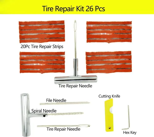 Vista 2 de Kit de tapones para neumáticos de alta resistencia, 26 piezas, kit universal de reparación de neumáticos, herramientas profesionales para neumáticos