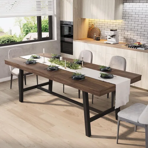 Vista 16 de GarveeHome Mesa de comedor extensible de 63 a 83 pulgadas, mesa de comedor rectangular industrial para 6-8 personas, mesa de cocina expandible