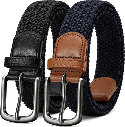 Vista 13 de CHAOREN Cinturón elástico para hombre, paquete de 2 - Cinturones trenzados de 1 3/8" para golf para hombres - Elástico casual para pantalones y jeans