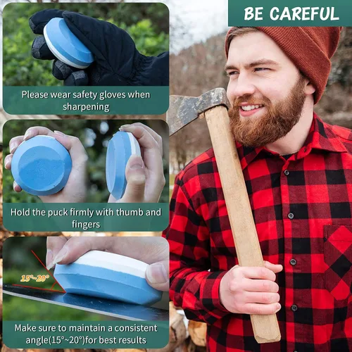 Vista 4 de Afilador de 4 hachas con funda, afilador de hacha multiusos con doble grano, disco de piedra de doble grano, disco de piedra para afilar hacha