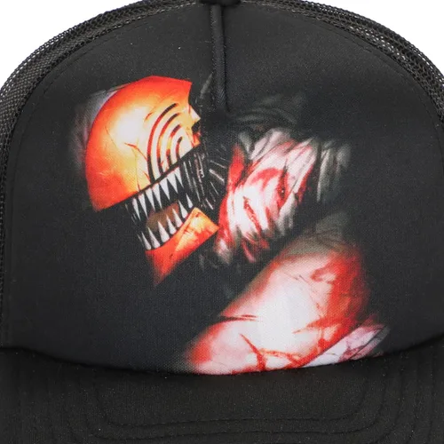 Vista 8 de Bioworld Chainsaw Man Logo & Pochita Sombrero El Snapback Precurve Negro Para Hombre