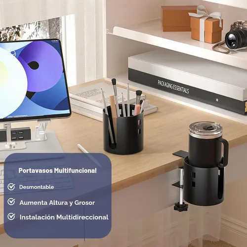 Vista 2 de OOKUU - Soporte para tazas de escritorio más profundo, antiderrames para escritorio o mesa, resistente y duradero, fácil de instalar, suficiente