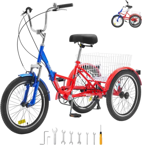 Vista 10 de VEVOR - Triciclo plegable para adultos, triciclos plegables para adultos, bicicleta de crucero de 3 ruedas con cesta grande y asiento ajustable