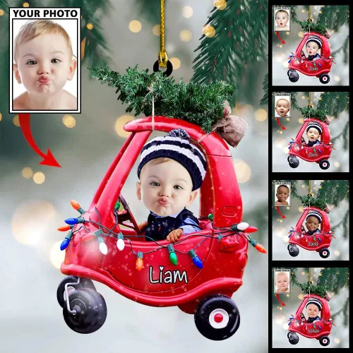Vista 2 de IZI POD Foto personalizada con nombre de adorno de bebé, adorno personalizado de automóvil de Navidad para decoración de árbol de Navidad, regalo