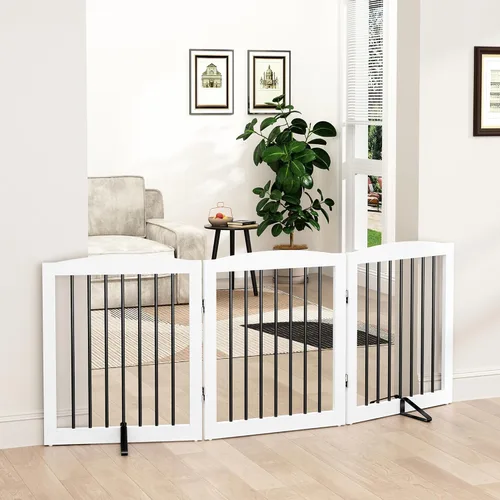 Vista 14 de PUPETPO Puerta independiente para mascotas para perros, puerta plegable de madera para perros para casa, escaleras, entradas, valla de seguridad