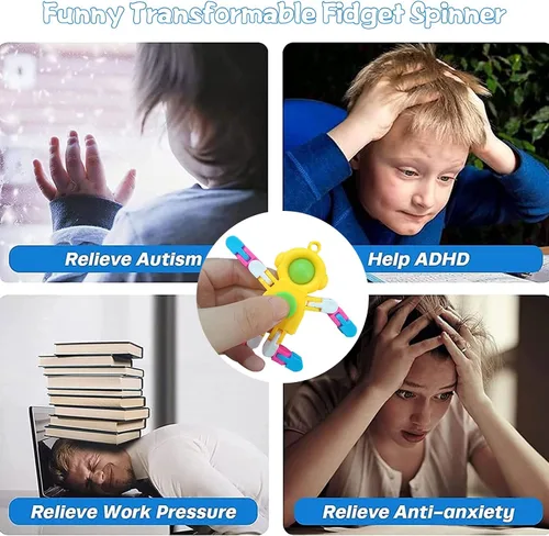 Vista 7 de Paquete de 4 juguetes sensoriales para niños y niñas, juguetes sensoriales transformables para niños y adultos, llavero de juguete para ansiedad