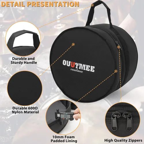 Vista 2 de Juego de 5 bolsas acolchadas para batería de 10mm (0.394") para Tom de 12", Tom de 13", Caja de 14", Tom de piso de 16", Bombo de 22" - Fundas