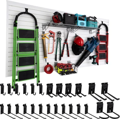 Vista 11 de Panel Slatwall para Garaje - Sistemas de Almacenamiento de Pared Ranurada con 26 Accesorios Slatwall, Paneles de Pared Ranurada de PVC Negro