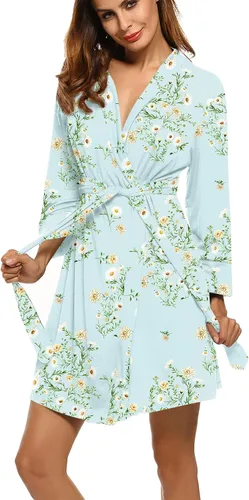 Vista 24 de HOTOUCH - Bata ligera de punto corta para mujer, bata de baño suave con bolsillos, ropa de dormir para damas