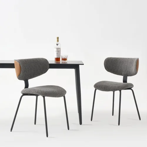 Vista 3 de GrandNoor Modern Boucle - Juego de 2 sillas de comedor de piel sintética, respaldo curvado, sillas de comedor tapizadas con patas de metal