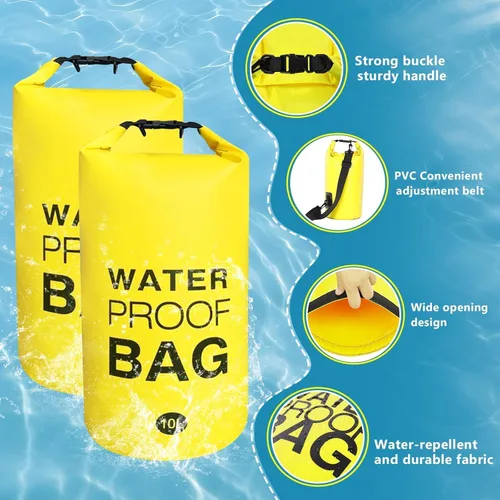 Vista 5 de Bolsa seca impermeable – Paquete de 2 bolsas secas enrollables de 10L para kayak, canotaje, pesca, camping y playa – Mochila ligera impermeable que
