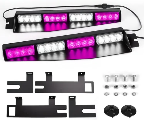 Vista 7 de ASPL 32 Luces LED para Visera 26 Patrones de Destello Parabrisas Emergencia Advertencia de Peligro Luz Estroboscópica Baliza Montaje Dividido Ámbar