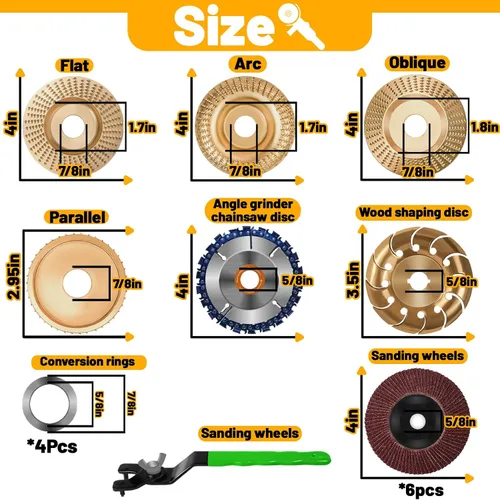Vista 7 de Juego de 13 discos de tallado de madera para amoladora angular de 4 o 4 1/2 pulgadas, herramienta de tocón, accesorios de rueda de disco