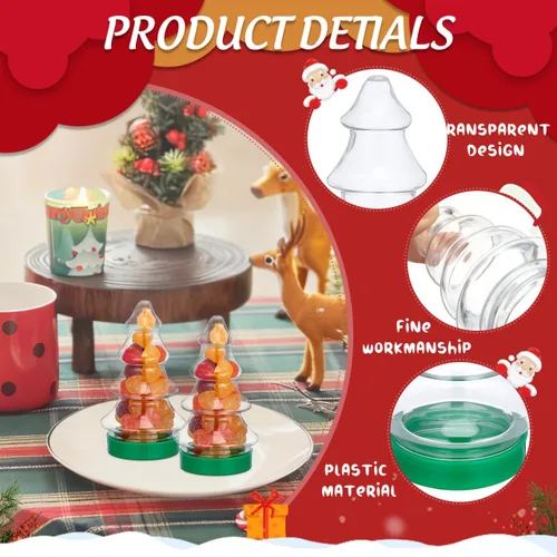 Vista 3 de Abaodam 6 unidades rellenables con forma de árbol de Navidad de plástico transparente adornos de Navidad recipientes de dulces para manualidades