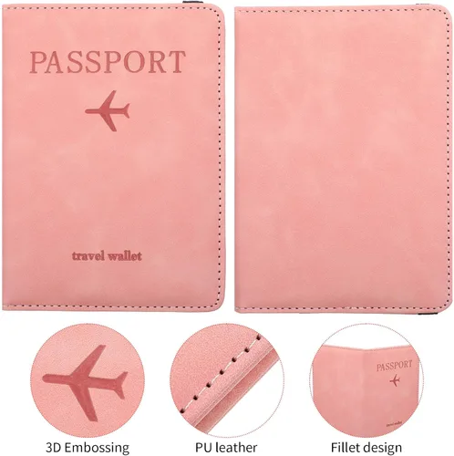 Vista 4 de Juego de 4 fundas para pasaporte, de cuero, con ranura para tarjeta de vacunación, funda para pasaporte, protector de poliuretano para documentos